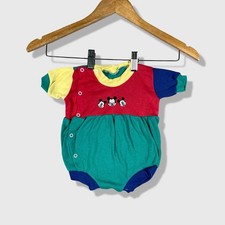 Disney Mickey Mouse Romper Baby 6-9M Multicolor Colorblock Vintage Cartoon Cute