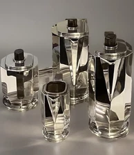 ART DECO 1930 CUBIST TEA SET SILVER PLATE PUIFORCAT ERCUIS DESNY CHRISTOFLE ERA
