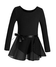 Girls Team Basic Long Sleeve Leotard with Skirt Kid Dance 4-6 Years Black