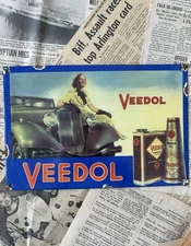 VINTAGE VEEDOL MOTOR OIL ADVERTISING 8X12 INCHES PORCELAIN ENAMEL SIGN