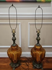 Rear find,  2 Vintage 1967 large Ambor Glass Hollywood  Regency table lamps 