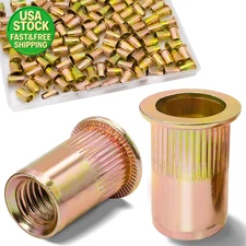 115Pcs 1/4-20 Rivet Nuts Carbon Steel Zinc Threaded Insert Flat Head Rivnuts