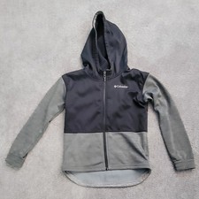 Columbia Boys Sweatshirt Jacket Size S 7/8 Grey Fleece Lined Hooded Zip Pockets