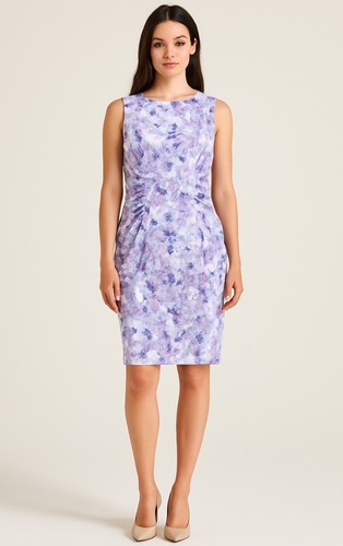 Hal Rubenstein Purple Floral Sheath Dress Size 8 Sleeveless Ruched NWT