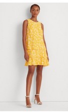Lauren Ralph Lauren Feminine Yellow Floral Tiered Shift Dress Spring Wedding