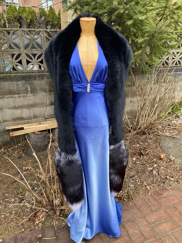 Monroe Style Real Full Pelt Black Fox Stole Wrap New item Evening Made in USA - Picture 6 of 14
