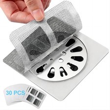30 PC Disposable Shower Drain Hair Catcher Stickers 4"x4" Strong Adhesive Mesh C