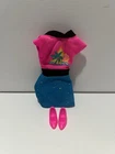 Vintage 1993 Barbie Glitter Hair Blue and Pink Dress With Shoes