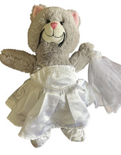 Build A Bear Grey Cat Cool Kitty Plush wearing Wedding Dress Veil Garter Slipper