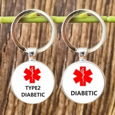 Medical Alert Keychain ? Type 1 & Type 2, Epilepsy, Allergy & COPD Glass Cabocho