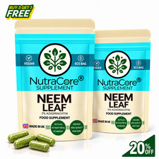 Nutra Core Neem Leaf 5500mg 100% Bio Désintoxication & Immunité 180 Gélules