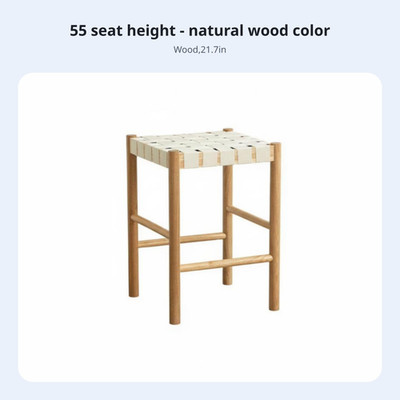 Hochhocker aus Holz mit geflochtener Sitzfläche minimalistischer ästhetischer Thekenstuhl