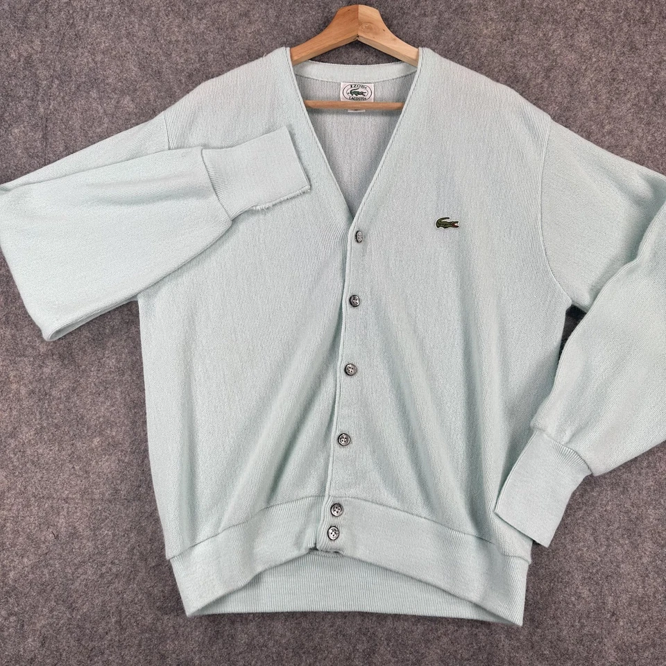 Cárdigan vintage IZOD Lacoste suéter para hombre medio claro verde menta hecho en EE. UU. AÑOS 80 Foto 2 de 4
