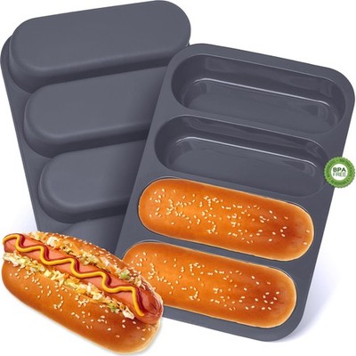 Silicone Hotdog Bun Pan, 6 Inch Standard Hot dog Bun Mold, 4 Cup Non-stick Ho...