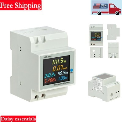 Digital DIN Rail Power Meter 40-300V 100A 6-in-1 Energy Voltage Current Watta...