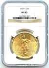 1924 $20 Saint Gaudens Gold Double Eagle, NGC MS62, Flashy and Bright Gold Coin!