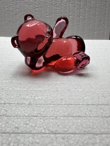 Fenton Art Glass 1990-91 Ruby Red Reclining Bear Figurine