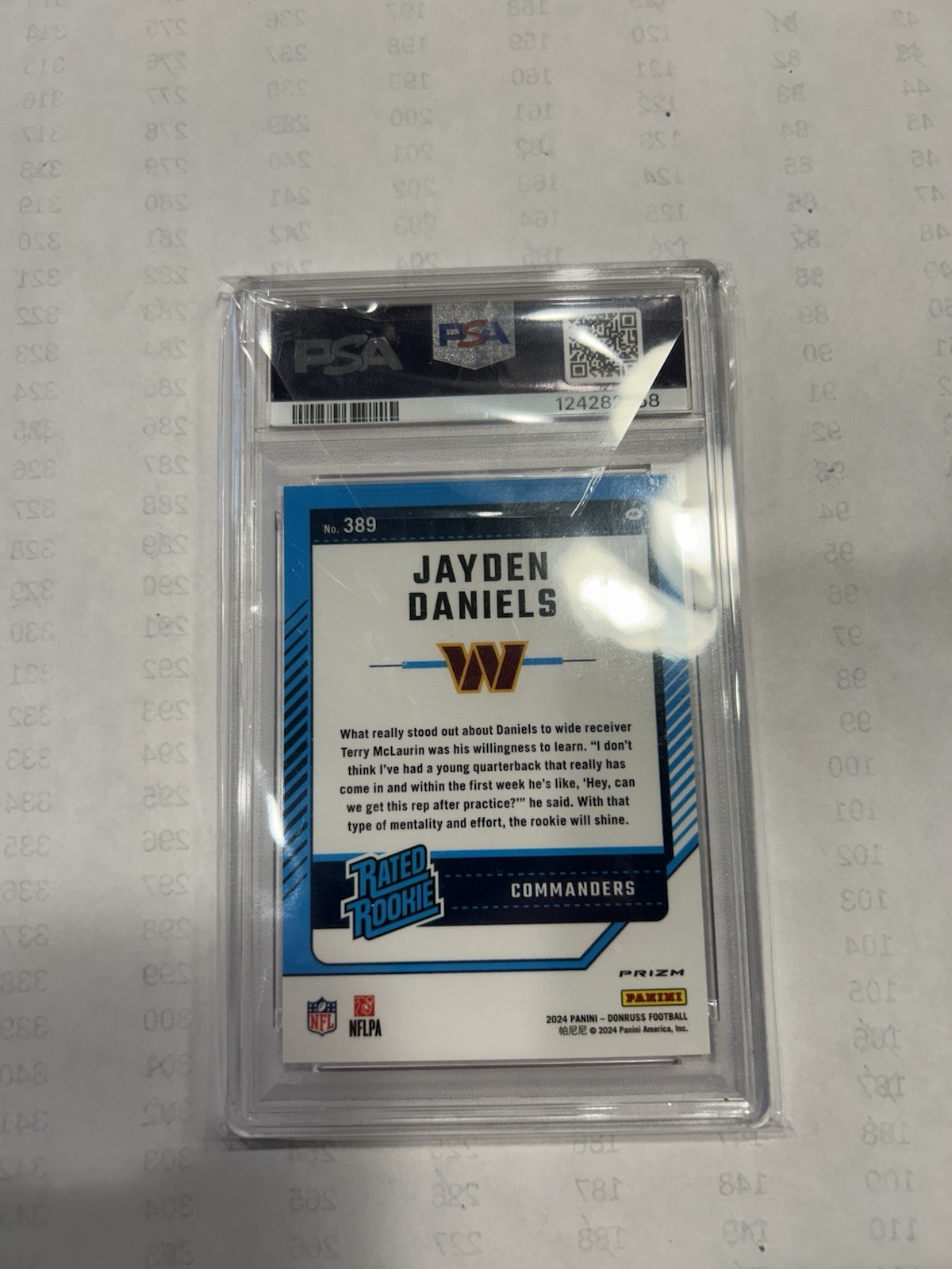 2024 Panini Donruss - Rated Rookie Jayden Daniels #389 Optic Preview Pink PSA 10 view 2