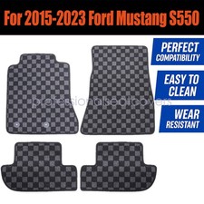 4pcs Checkered Flag Carpet Floor Mats For 2015-2023 Ford Mustang S550 Anti-slip