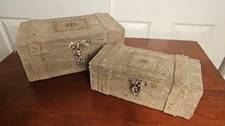 Home Goods - French Style Rustic Fabric Wrapped Nesting Trunk Set