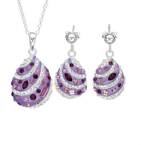 Crystals Two Tone Enamel & 925 Sterling Silver Necklace & Earrings Jewelry Set - 第 1/2 張圖片