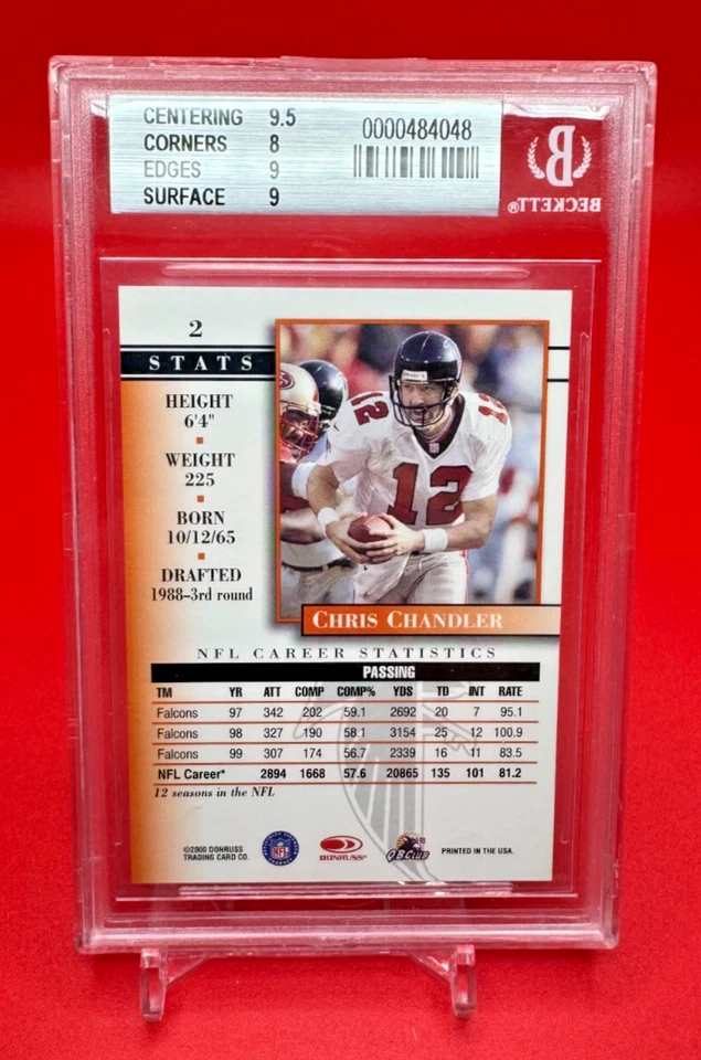 2000 Donruss Preferred QBC Graded Series /1125 Chris Chandler #2 BGS 8.5 - Image 2 of 2