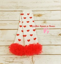 Red Hearts on White Leg Warmers with Red Ruffles, Baby Toddler Girls Valentines