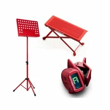 ZOUNDHOUSE Beginner Bundle 41: Footrest + Orchestra Stand + Clip-On Tuner / Red
