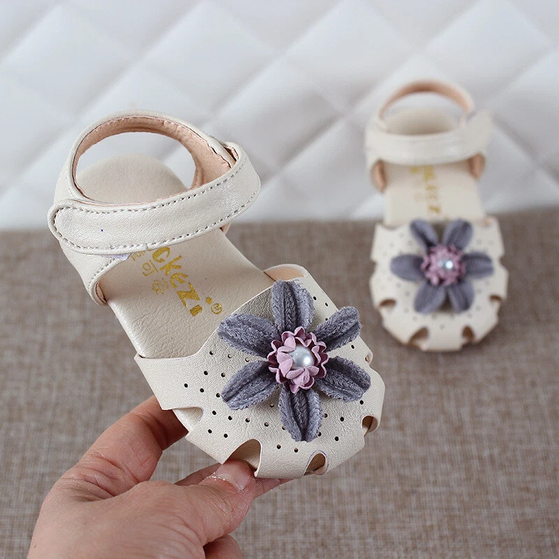 Sandálias planas flor princesa infantil meninas verão sapatos de praia infantis - Imagem 2 de 4