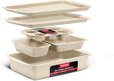 Bakken Swiss - Bakeware Set   6 Piece   Stackable, 6 Set, White Marble 
