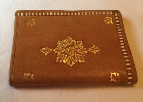 Vintage retro tan soft leather gilt floral decoration Purse Wallet Moroccan/Boho - Picture 3 of 8