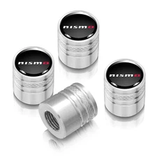 for Nissan NISMO Black on Silver Aluminum Cylinder-Style Tire Valve Stem Caps