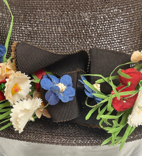 Vintage 1940's-50's Brown Straw Flower rimmed hat by Doop's D New York Fab! - Picture 11 of 15