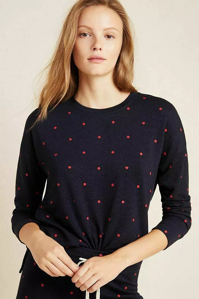 Anthropologie Sundry Polka Dot Heart Long Sleeve Crew Neck Sweater