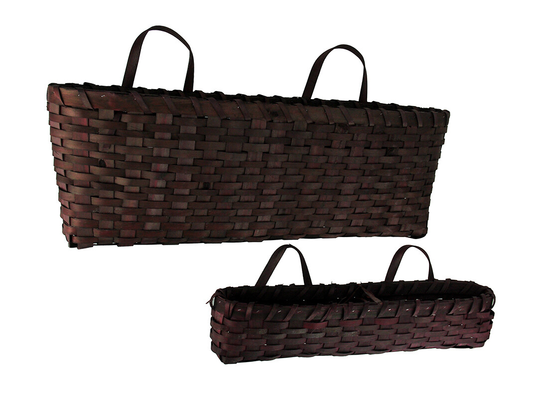 Scratch & Dent Dark Red Woven Wood Window Basket Set of 2