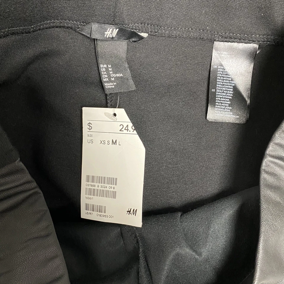 H&M women's Black Leggings Front Faux Leather Pants size M - Image 4 of 4