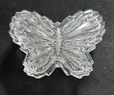 Vintage Crystal Clear Cut Glass Butterfly Trinket Dish Jewelry Holder