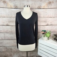 Athleta Sunrise V-Neck Sweatshirt Long Sleeve Top Comfy Casual Black XXS