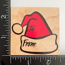 Hero Arts Large Santa Hat F1813 To From Tag Wood Mounted Rubber Stamp