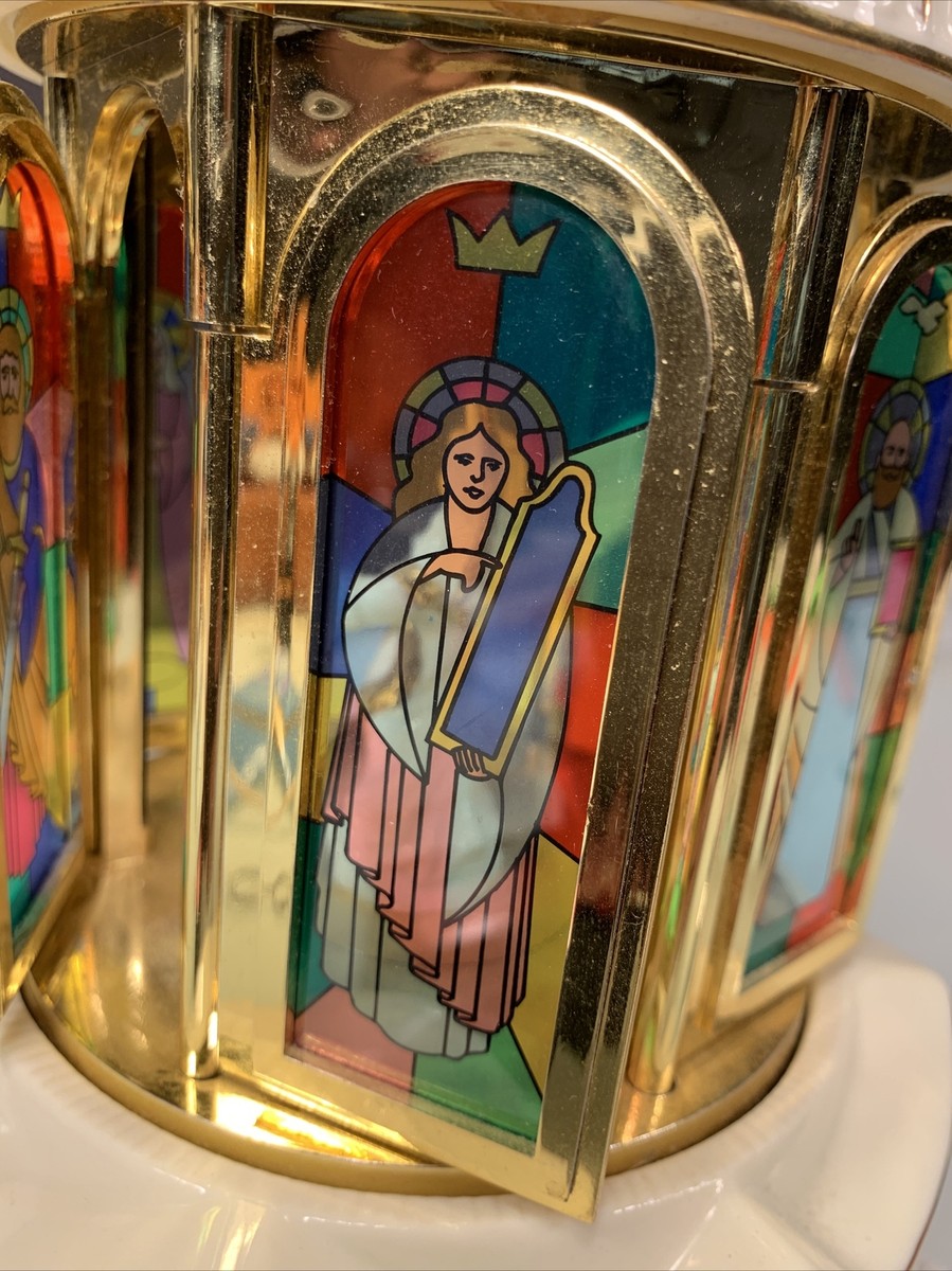Mr Christmas Gold Label Porcelain Carillon Church Stained Glass