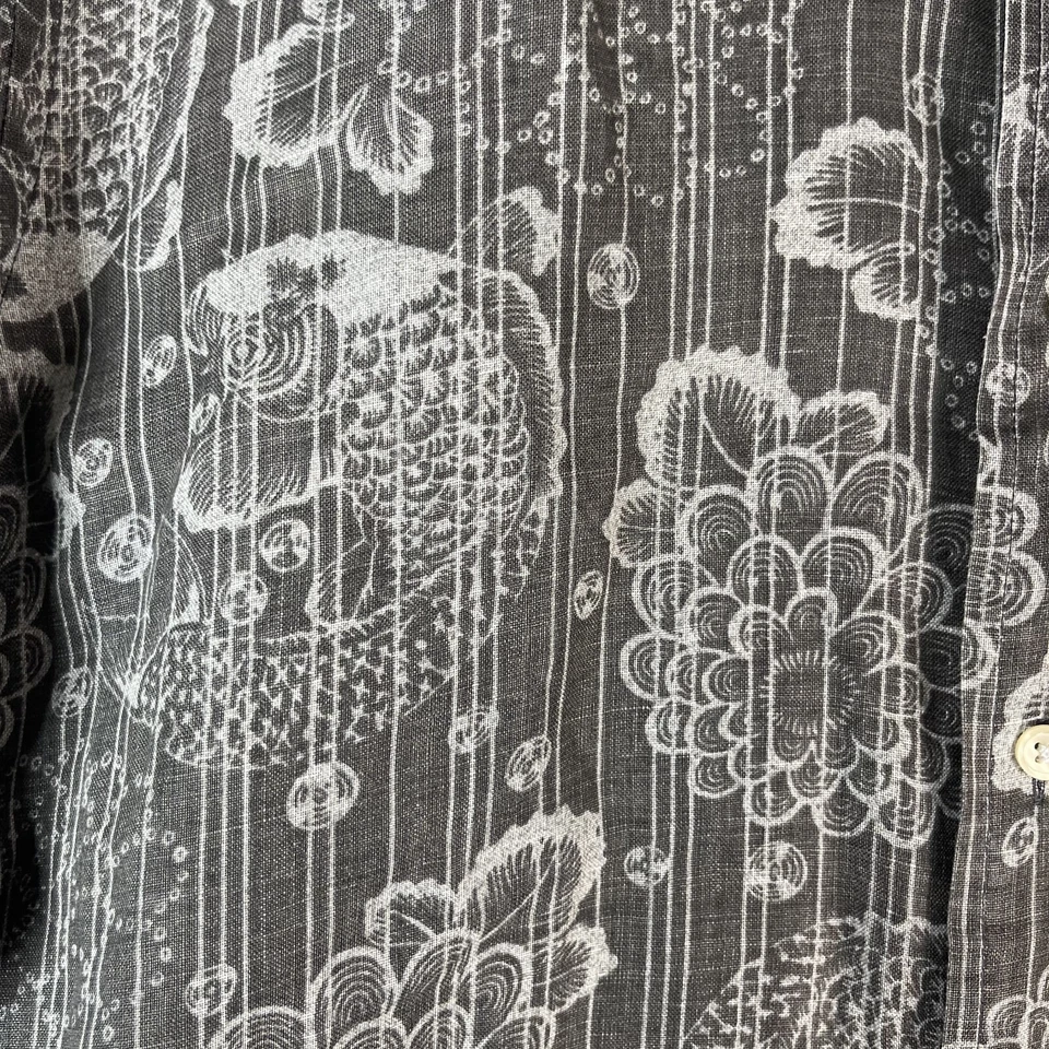 Camisa para hombre Lucky Brand gris medio 100 % lino manga larga patrón de peces tímidos Foto 2 de 4