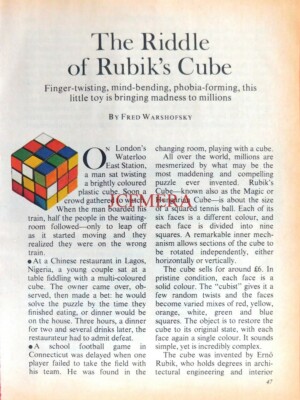 'The Riddle of RUBIK'S CUBE' - Original 1981 Magazine Cutting