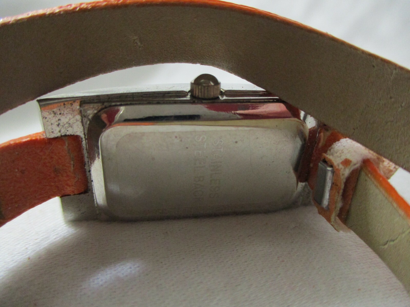 Wristwatch Silver Tone Rectangular Face Pink Oran… - image 11