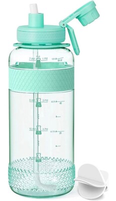 Motivational Water Bottle BPA Free 2.2L/64oz Jug with Straw and Time  Tracker Gym | eBay
