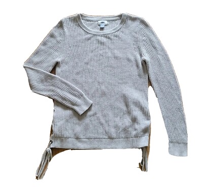 Old Navy Sweater Womens Size Medium Tan Off White Chunky Knit Lace Up Sides  Top