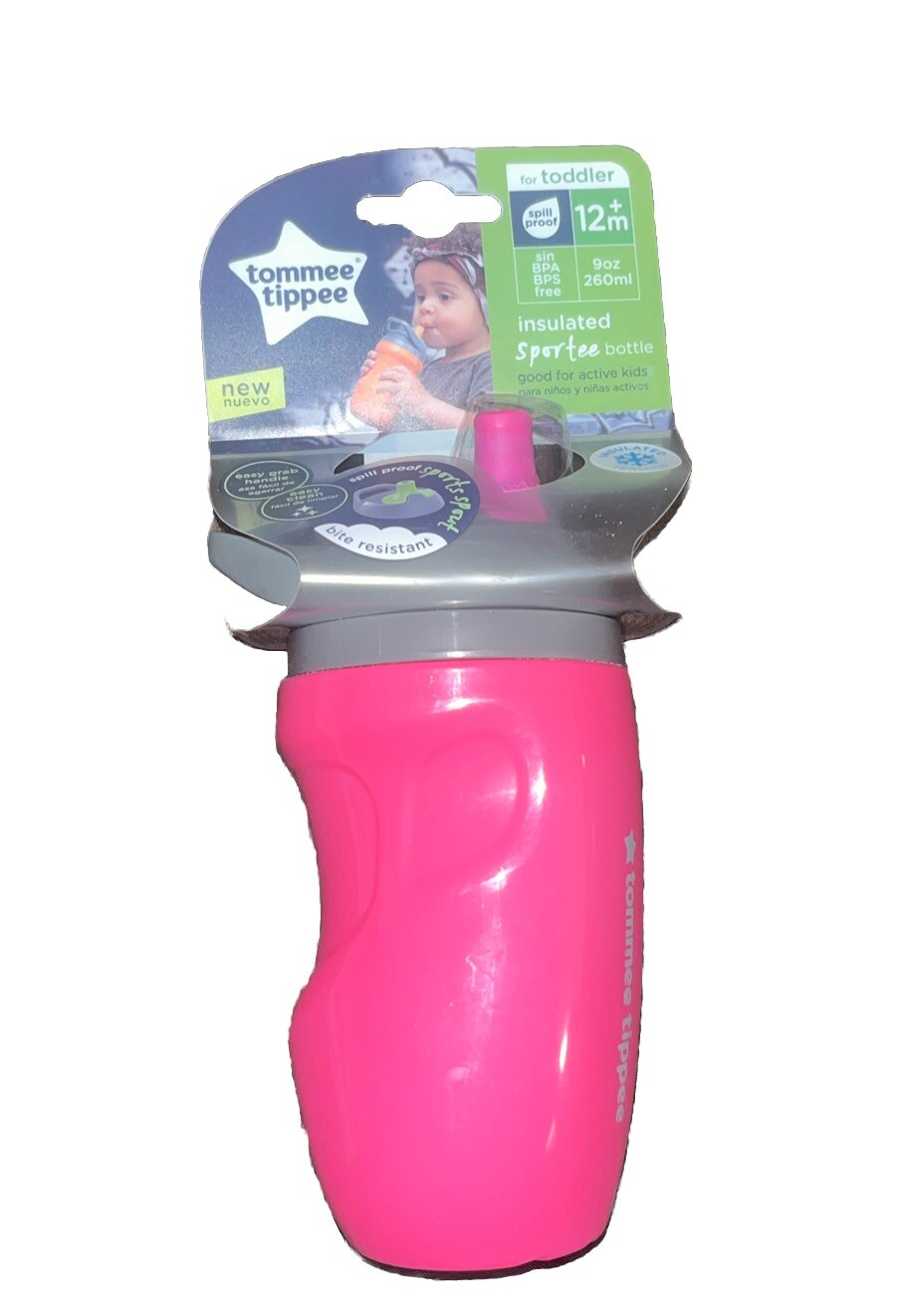 PinkTommee Tippee Insulated Sportee Toddler Water Bottle with Handle (9oz 12m+)