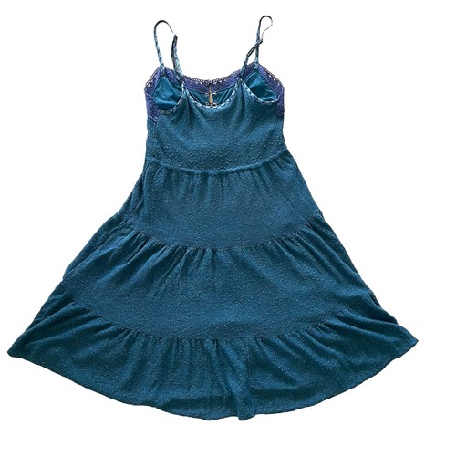 FREE PEOPLE Size S Turquoise Tiered A Line Textured Henley Flare Sun Dress - Picture 5 of 10