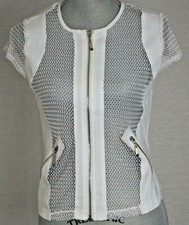 Patrizia Luca Milano Zip Mesh White Short Sleeve Jacket Top Sz Medium