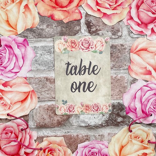 Vintage Style Wedding Table Numbers Pink Rose, Double Sided, Laminated - Picture 2 of 6