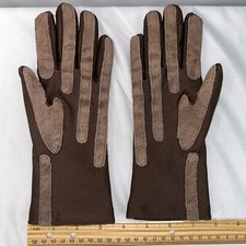 Vintage Felt Lined Gloves Nylon With Suede Grip Strips Chocolate Brown Size 7